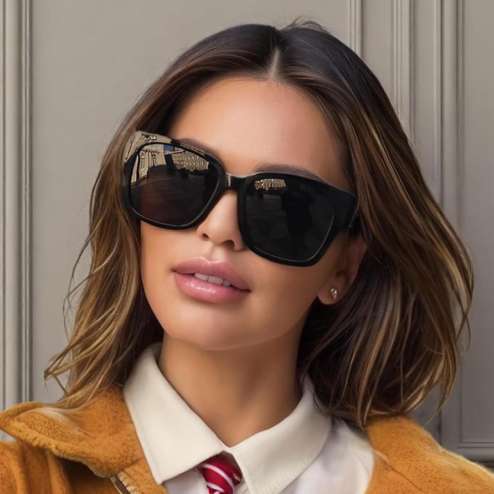 2Pcs Oversized Square Sunglasses for Women Men Frame Polarized UV400 Protection Stylish Comfortable Fit for Driving Fishing Cycling