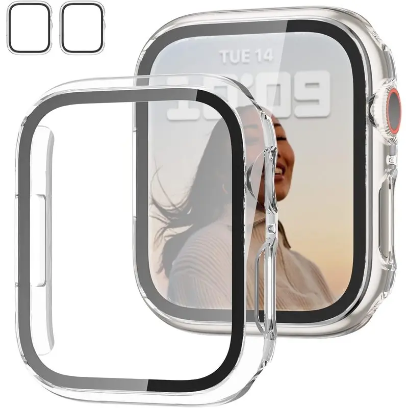 Case with Screen Protector for Apple Watch SE3 Series 6/5/4 40mm,Clear |   2 Pack,for Apple Watch 40mm Cover with Tempered Glass,HD,Slim Guard Bumper,Hard PC Protective Cover for iWatch 6/5/4/SE 40mm
