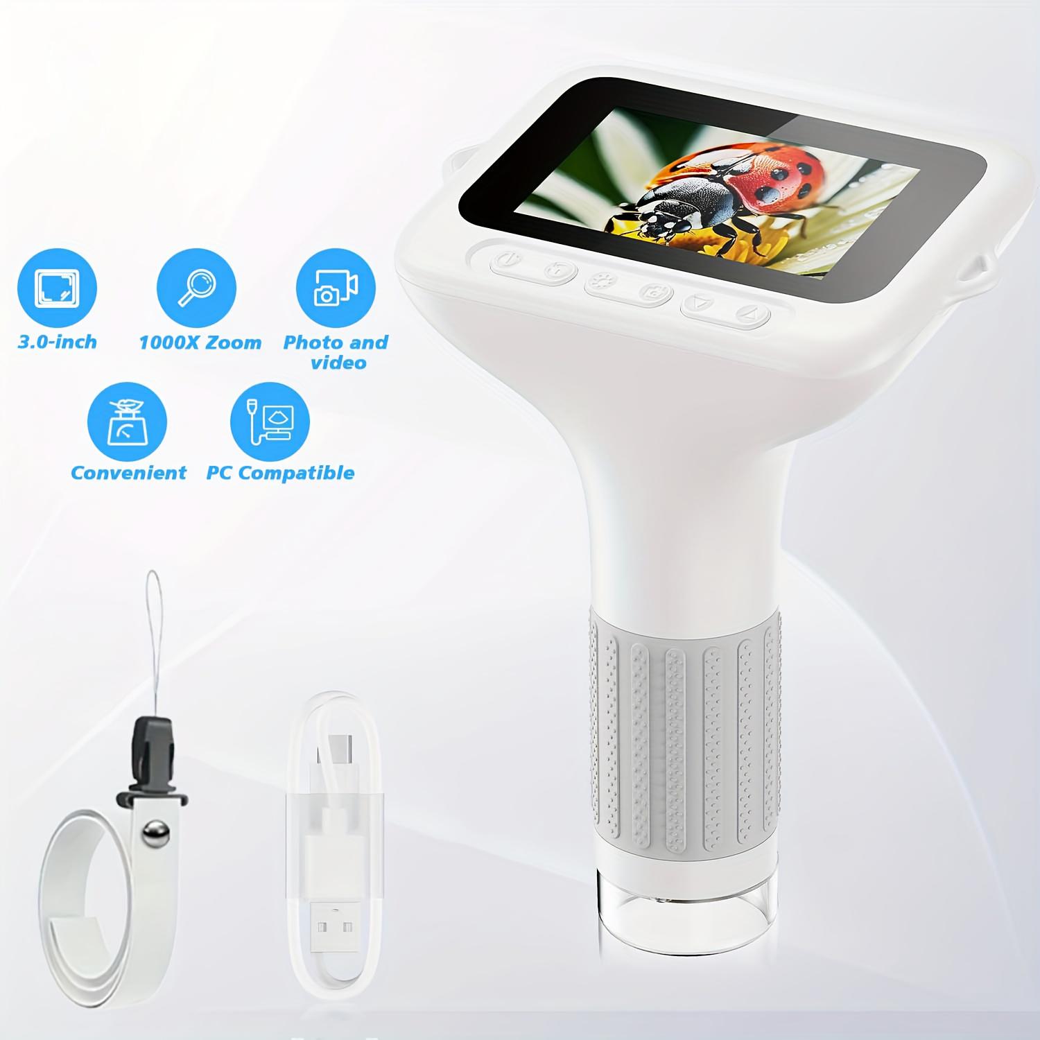 Portable Microscope, Handheld Digital Microscope with 8 Adjustable LED Lights, IPS Screen Electronic Magnifier, Suitable for Children and Adults, LCD Digital Microscope