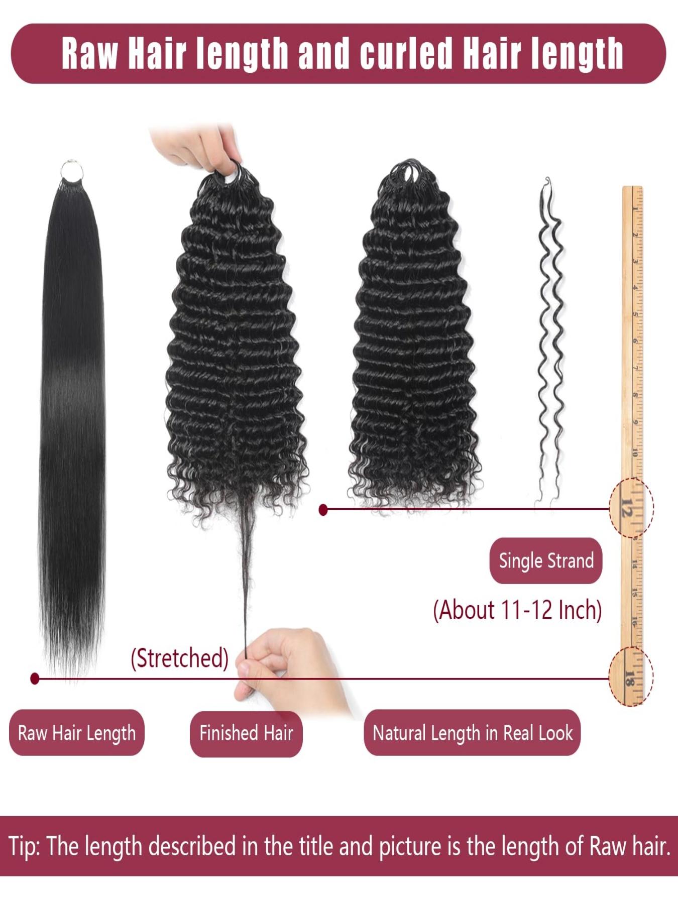 18-inch, 60g Water Wave Feather Crochet Human Hair Extensions — Curl-Retaining, Tangle-Free, Pre-Looped Micro-Bundles; Reusable Crochet Braiding Hair Suitable for Women of All Skin Tones.