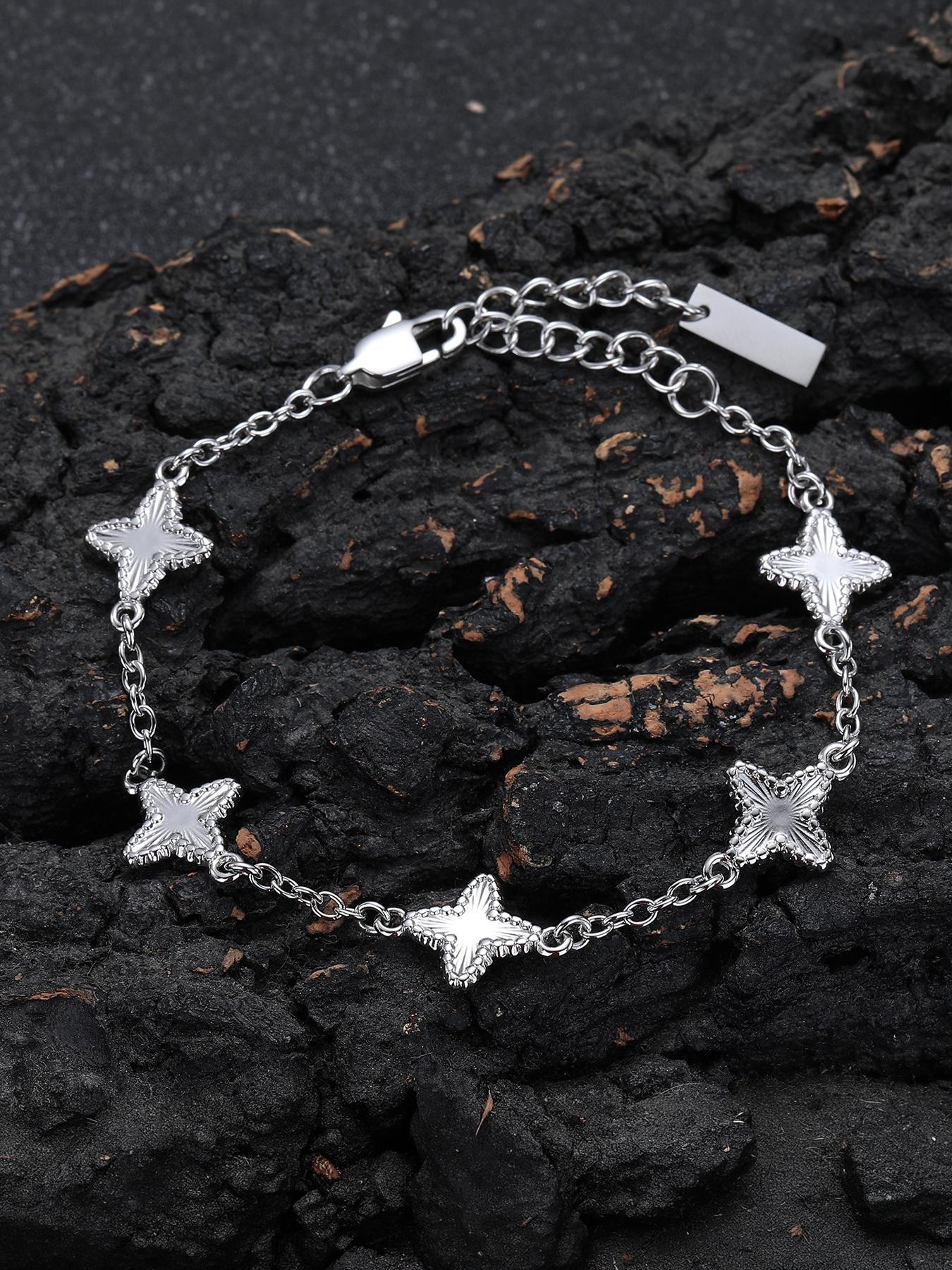 Four-pointed star bracelet, a niche design for men and women, made of titanium steel, featuring a light luxury and high-end feel, suitable for stacking, #Couple's Style# Jewelry/Stainless Steel/Fade-resistant/Allergy-proof/Festivals/Parties/Ideal Gift