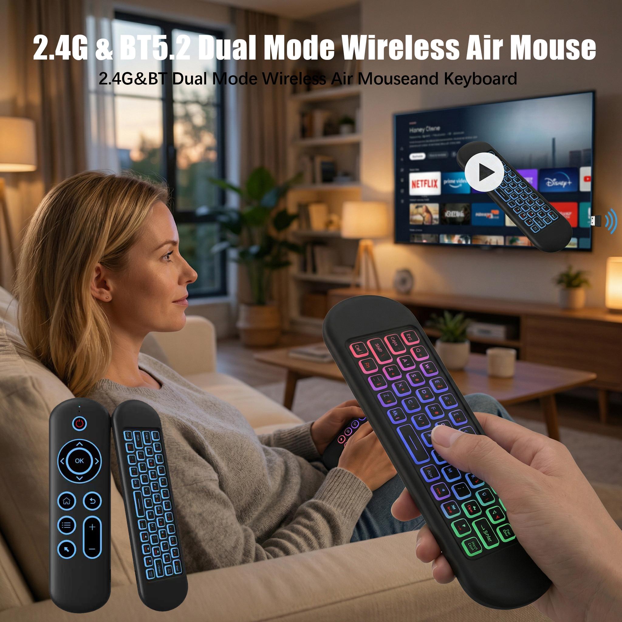 Mini Bluetooth Wireless Keyboard Remote,2.4G, 6-Axis Gyroscope, with Backlit, USB Charging for Smart TVs Stick 4k, Android TV Box, TV Stick Streaming Player, PC,Projector,Air Mouse Mini Wireless Keyboard