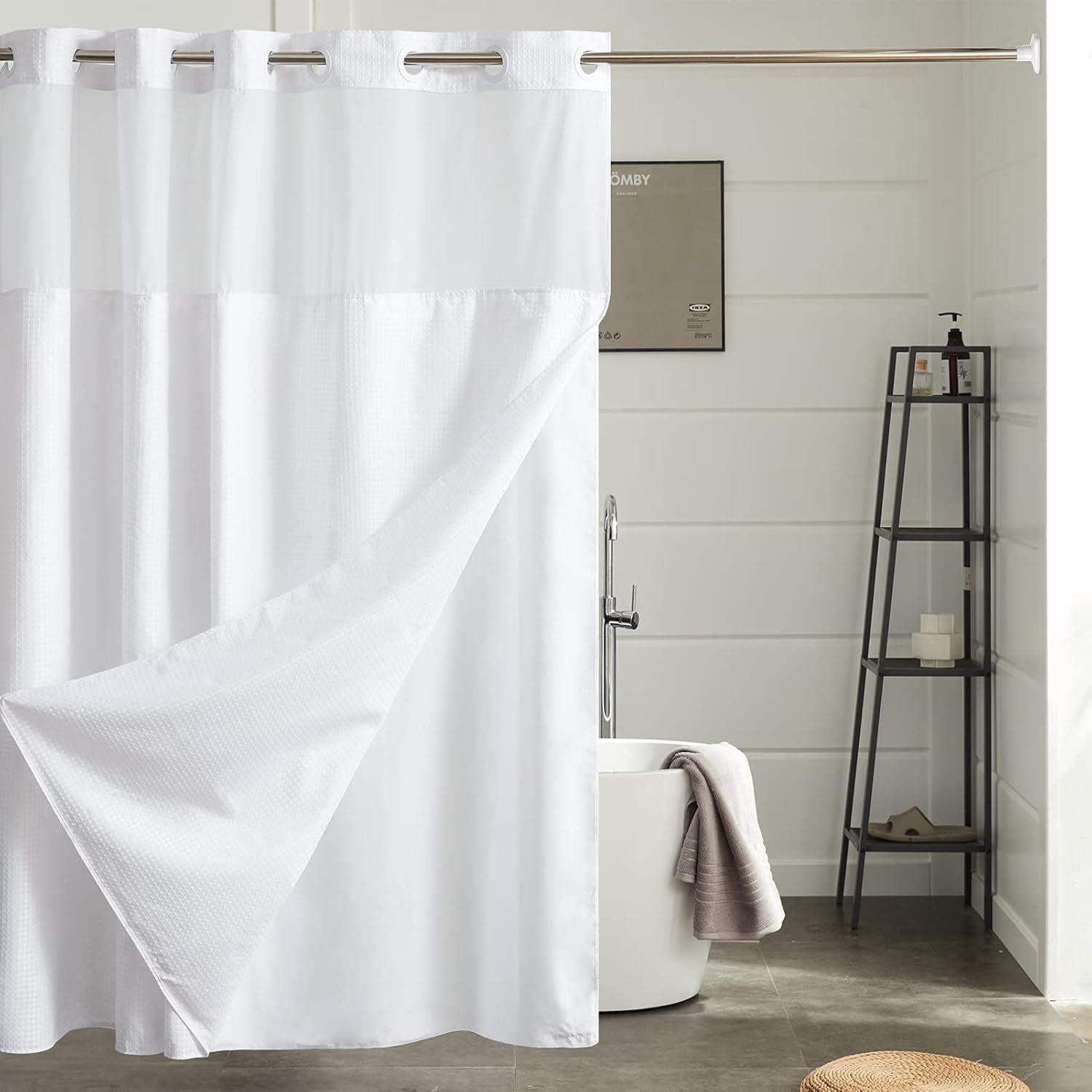 Double Layer Large Ring Waffle Bath Curtain, Waterproof Anti-Mold Shower Divider, Dry Wet Separation, Bathroom Privacy Screen
