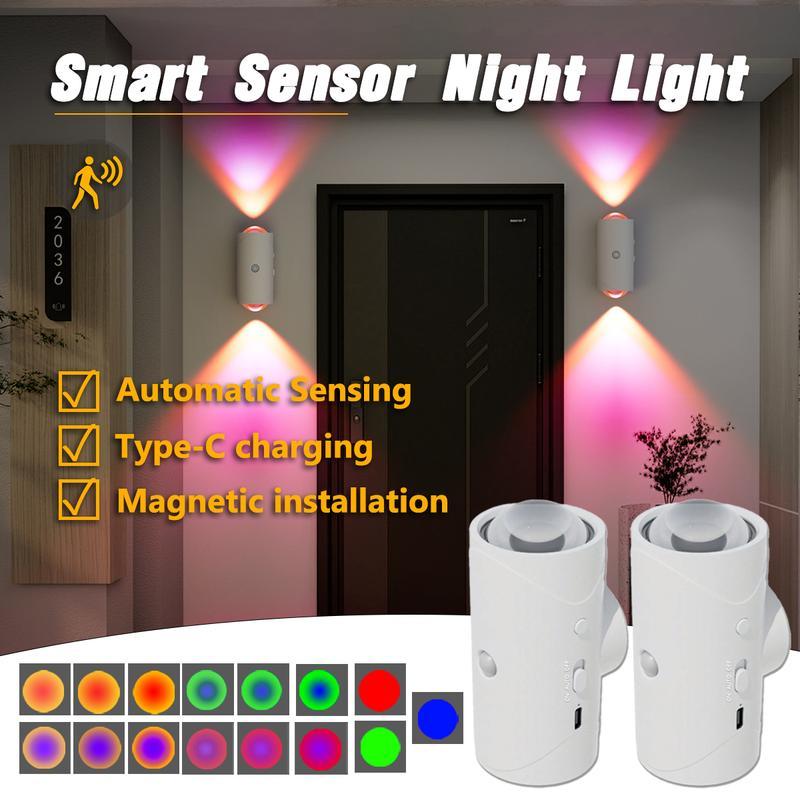 2025 Smart LED Motion Sensor Night Light – Rechargeable RGB Ambient Wall Lamp, Dimmable Auto-On Step Light, Magnetic Stick-On, USB Fast Charging, Long Battery Life, Plug-Free Cozy Lighting Perfect for Bedroom, Stairs, Hallway, Desk, Room Decor & Halloween