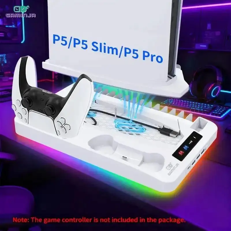 P58 Vertical Stand with Cooling Fan for PS5 - Active Cooling, Optimized Airflow Design, Heat Dissipation, Extended Console Lifespan, All-Day Gaming Ready, Compatible with PS5 Slim & Pro All Models, Gaming Accessories
