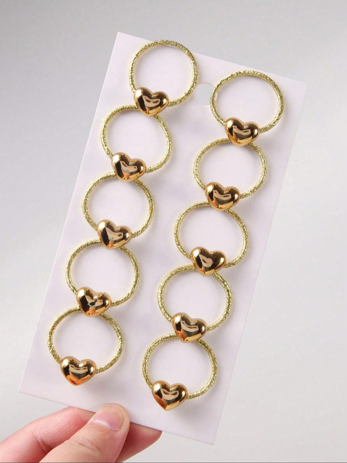 Mini Heart-Shaped Metal Elastic Hair Bands, Scrunchies, Hair Ties, Pack of 10, Cute and Versatile, Suitable for Girls and Teens, Gentle on Hair