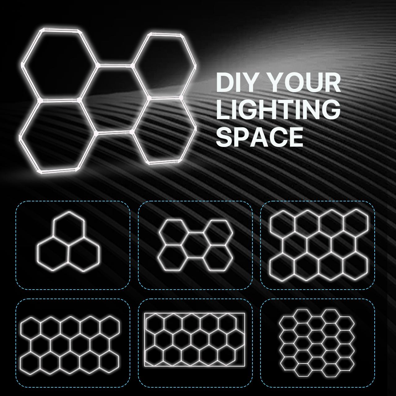 HYPERLITE hexagon LED lights, offering 9900/15840/30360/38280/60720 LM hexagon lights brightness for garage detailing, gyms, and shops Honeycomb Lights, with 3-level dimming control led hexagon lights,Adjustable Lighting,SpringGlowUp HYPERLITE hexagon LED lights, offering 9900/15840/30360/38280/60720 LM hexagon lights brightness for garage detailing, gyms, and shops Honeycomb Lights, with 3-level dimming control led hexagon lights,Adjustable Lighting,SpringGlowUp