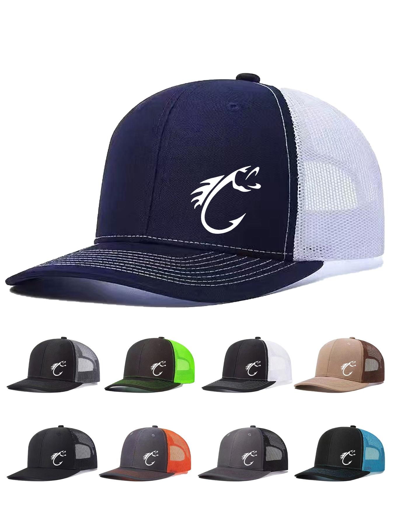 Neutral Fish Hook Pattern Printed Baseball Cap, Outdoor Fishing Cap, Adjustable Mesh Design, Casual Style Suitable for Outdoor Activities, Snapback Trucker Hats