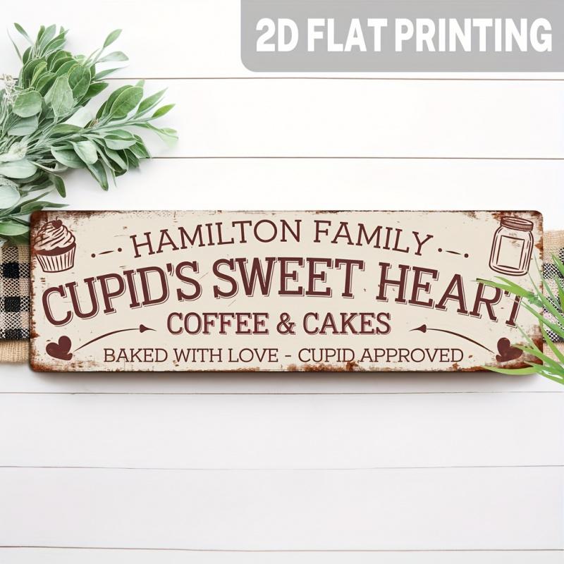 1PC 2D Flat Style, Vintage Country Style Cupid Sweetheart Coffee Cake Iron Wall Decoration - 10.7cm * 40.64cm Iron Cupid, Heart and Wedding Decoration, Suitable for Farmhouse Kitchen, Wedding, Anniversary - Romantic Cake Coffee Theme Decoration, Design