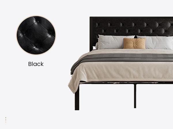 SHA CERLIN Metal Upholstered Platform Bed Frame with Headboard of Button Tufted Linen Fabric /Faux Leather,【Frame Only No Mattress】Twin/Full/Queen/King Size, Iron Slats Support, No Box Spring Needed#ChristmasGifts#TikTokShopBlackFriday