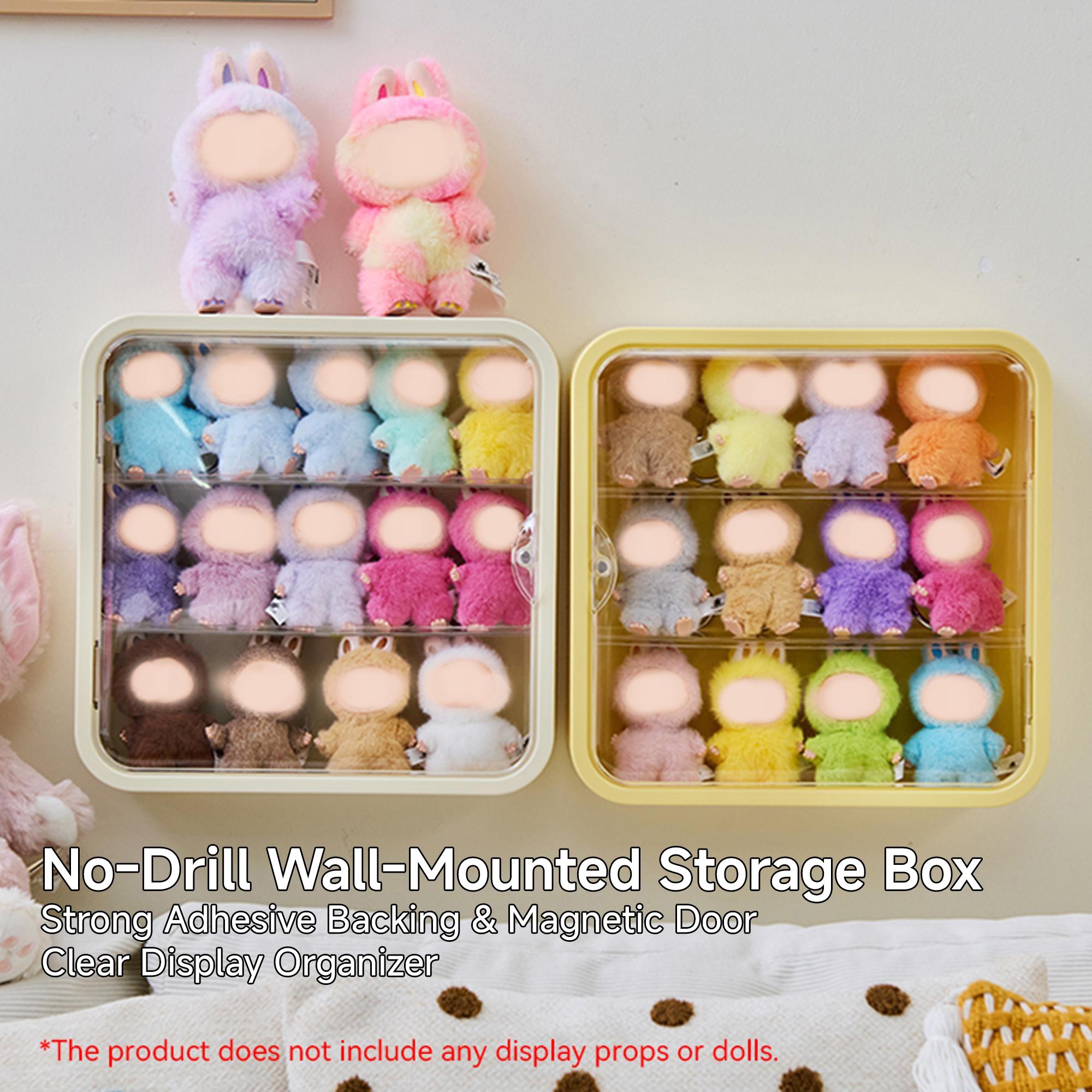 Plush Keychain Display & Storage Box with Magnetic Door, 3-Layer Compartments, No-Drilling Wall Mount, Ideal for Popmart Plush Keychains, Labubu, Skullpanda, DIMOO, HIRONO, MOLLY Collectors, Organizing, Room Accessories