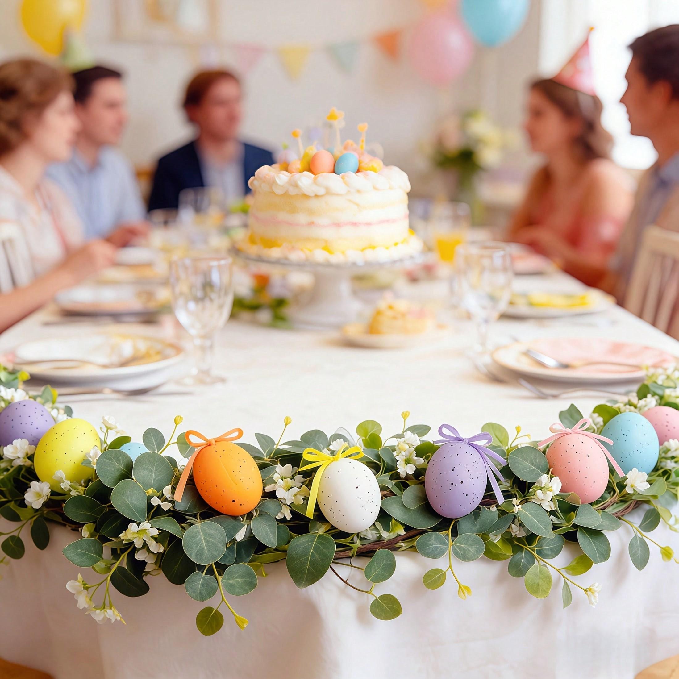 10pcs Easter Egg Eucalyptus Vine Set, Realistic Eucalyptus Leaf Colorful Spotted Foam Eggs Hanging Decor, Spring Festival Party Atmosphere Decoration