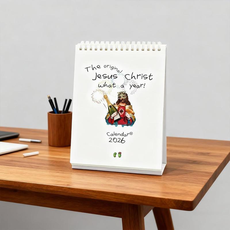2026 Jesus Christ Desk Calendar,1/2PCS Inspirational Jesus Paintings, Jesus Christ WHAT A YEAR Calendar 2026, Suitable for Office and Living Room