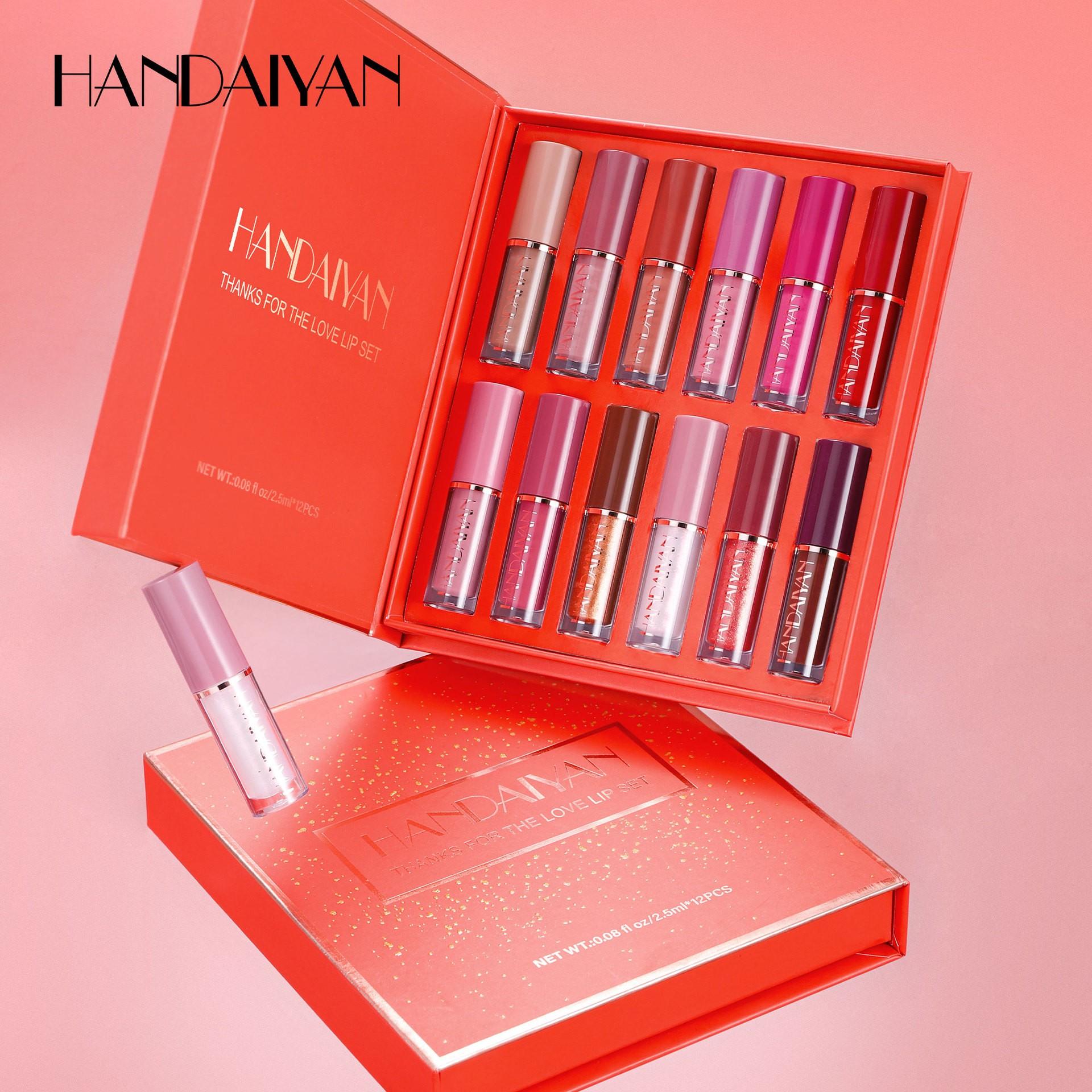 12-Piece Creative Lip Gloss Set, Matte & Shimmer Finish, Waterproof Non-Stick Cup Design, Perfect for Valentine's Day Gift