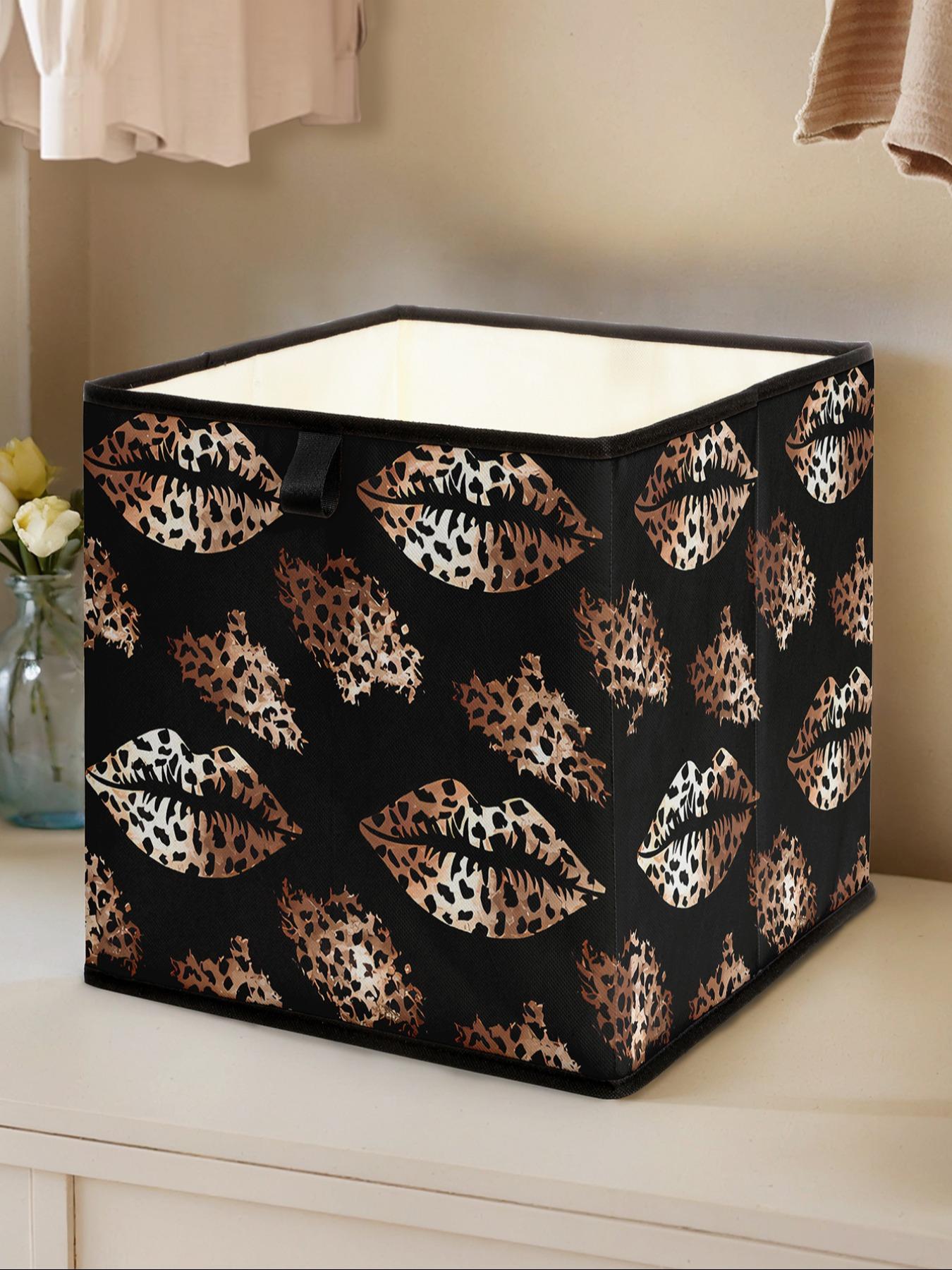 Leopard Print Lip Pattern Storage Box, Stackable Drawer Organizer, Durable Multi-Functional Design for Home Dorm Room Organization