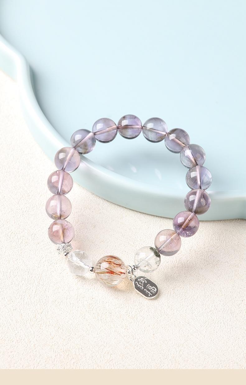 [Wisdom Success] crystal bracelet, amethyst white crystal black gold super seven green phantom, unisex, daily wear gift, 10mm beads natural stone silver accents, wisdom success courage symbol