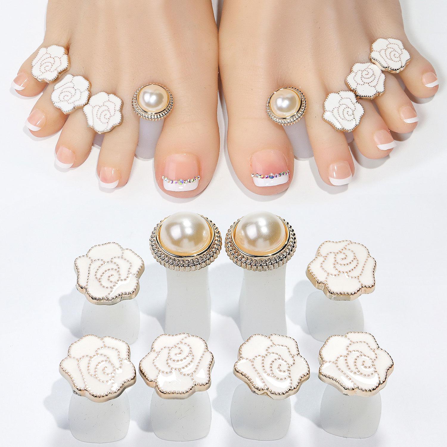 Nail Silicone Finger Splitter Toe Splitter Daisy Water Drip Rhinestone Decorative Nail Tool Toe Divider Nail Care Special Accessories 8 pcs/pack
