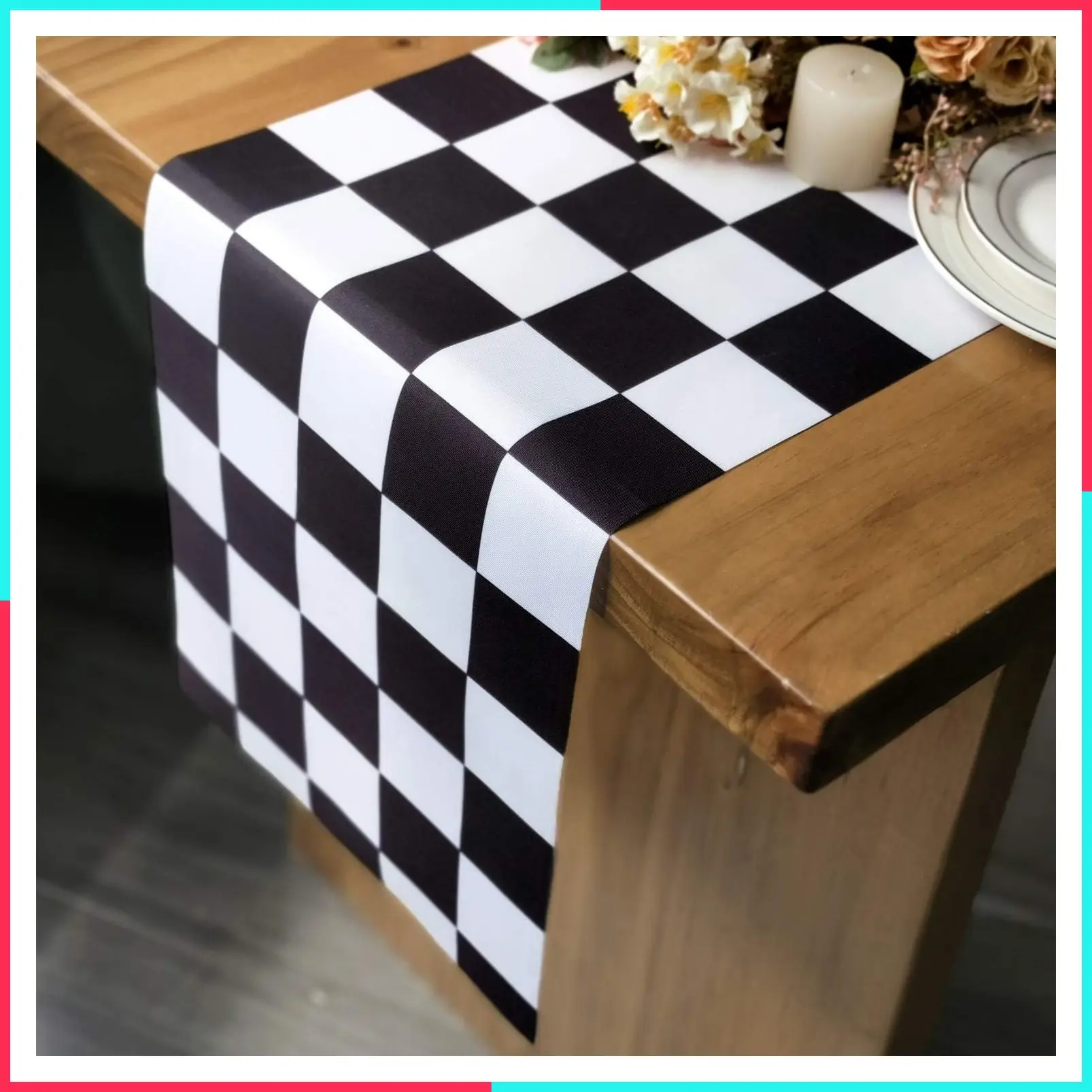 Black White Checkered Table Runner 12 x 72 inches Racing Party