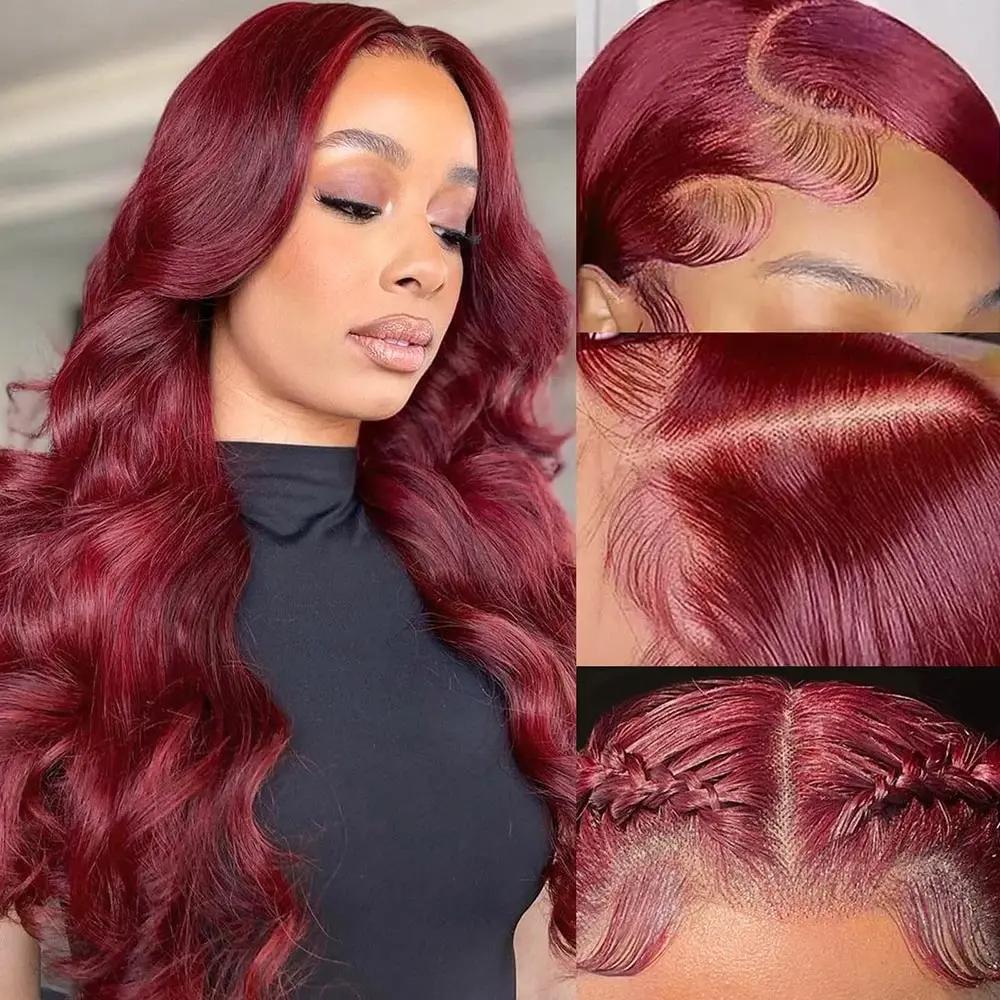 Bling Hair 99J Burgundy Lace Front Wigs Human Hair 13x6 Body Wave Lace Front Wigs Human Hair Pre Plucked 180 Density HD Transparent Red Colored Wigs Human Hair for Women with Baby Hair SpringStatements