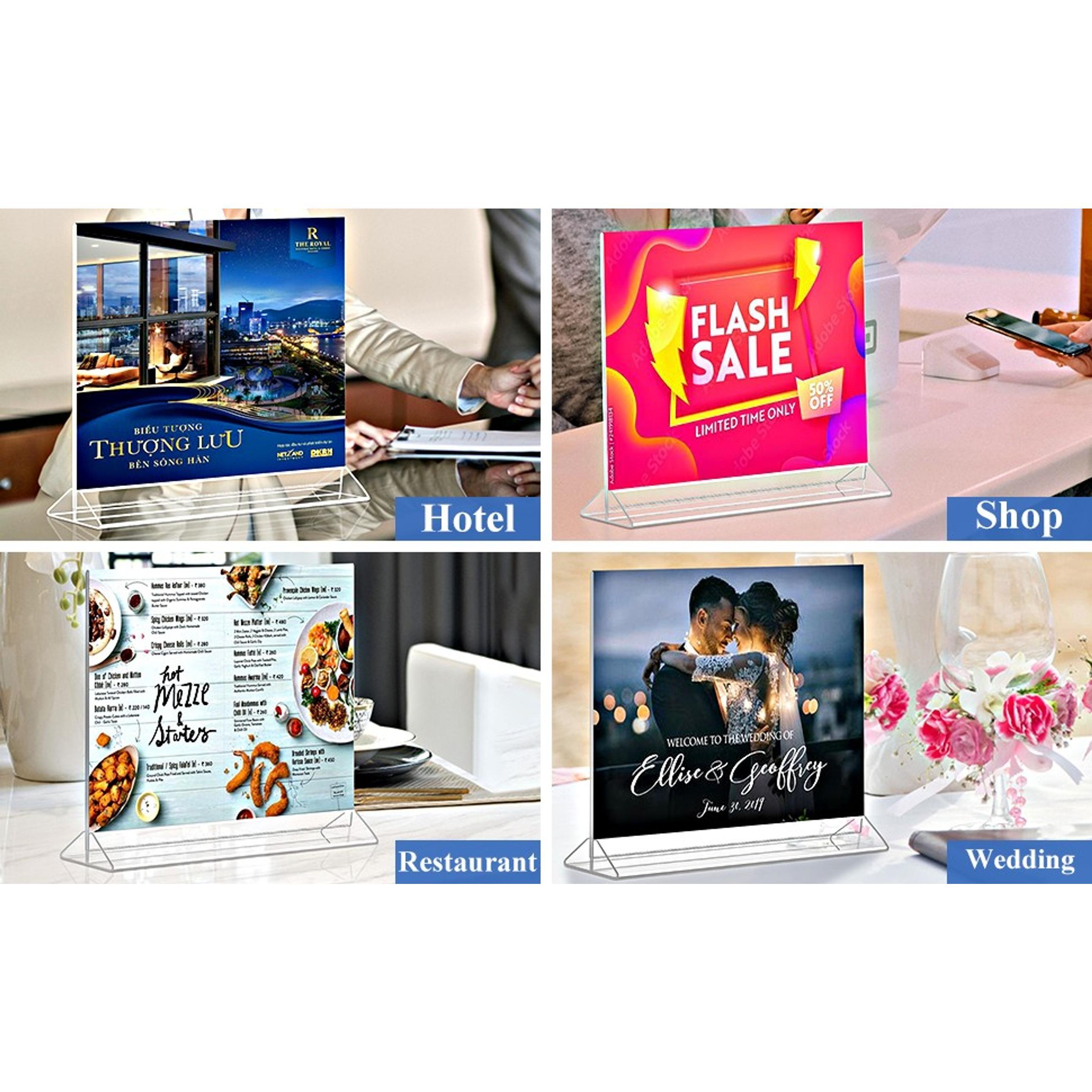 Horizontal Acrylic Sign Holder 8.5 x 11 - Double Sided T Shape Menu Table Stands, Plastic Paper Flyer Display Stand, Clear Picture Photo Frames for Wedding, Office, Store, Restaurant (6 Pack) Horizontal Acrylic Sign Holder 8.5 x 11 - Double Sided T Shape Menu Table Stands, Plastic Paper Flyer Display Stand, Clear Picture Photo Frames for Wedding, Office, Store, Restaurant (6 Pack)