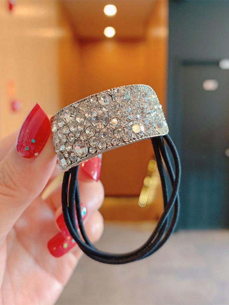 2pcs Shiny Crystal Rhinestone Stretchy Ponytail Holder, Sturdy Elastic Band Adds Fashionable Sparkle To Hairstyle, Hair Bobble, Hair Tie ,Hair Accessories, Ponytail Holders, Hair Elastics, Hair Rubber Bands, Hair Bobbles ,Hair Rope Hairbands