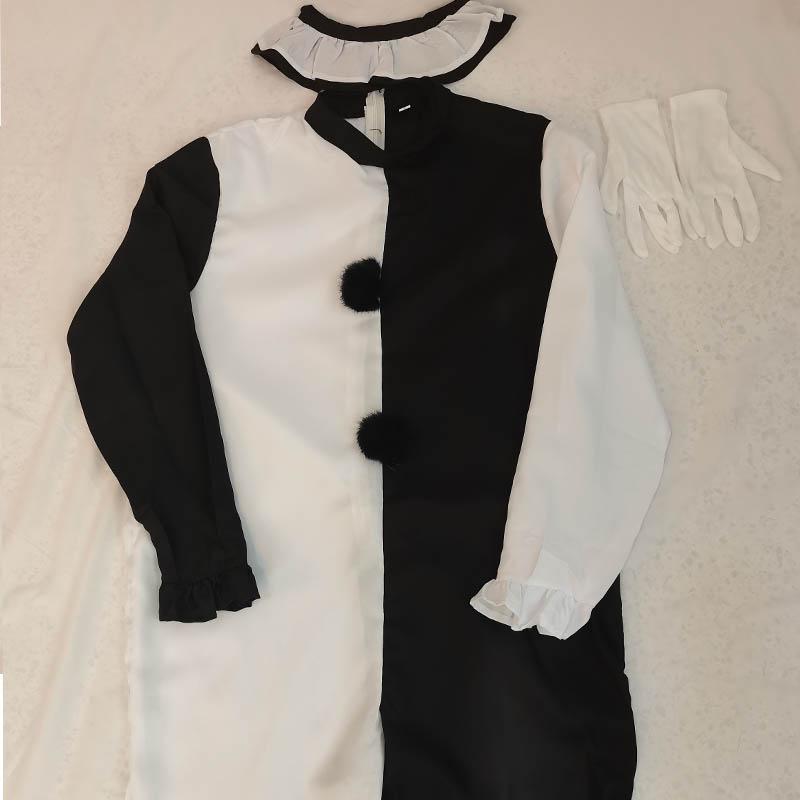 Terrifier Art the Clown Female Costume Full Set - Polyester Horror Cosplay Jumpsuit/Dress with Gloves, Black and White Halloween Party Outfit for Women, Size S with Mask, Accessories, Killer Clowns