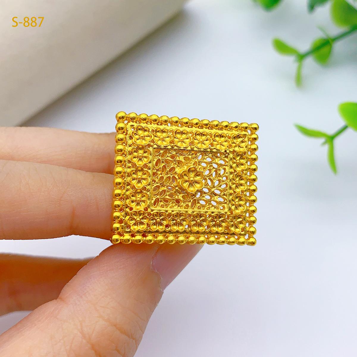 4 Pcs Jewelry Rectangle Pendant Ring Earrings Necklaces Bracelet Women's Gold Plated Wedding Decorations Chain Collar Mom Christmas Gifts Original Set