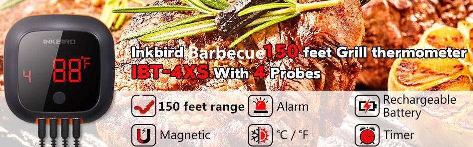 Inkbird Meat Thermometer，Bluetooth Wireless Grill BBQ Thermometer,150 ft Barbecue Cooking Kitchen Food Meat Thermometer for Smoker, Oven, Drum with 4 Probes,  Wireless APP Control, Alarm Timer Kitchenware
