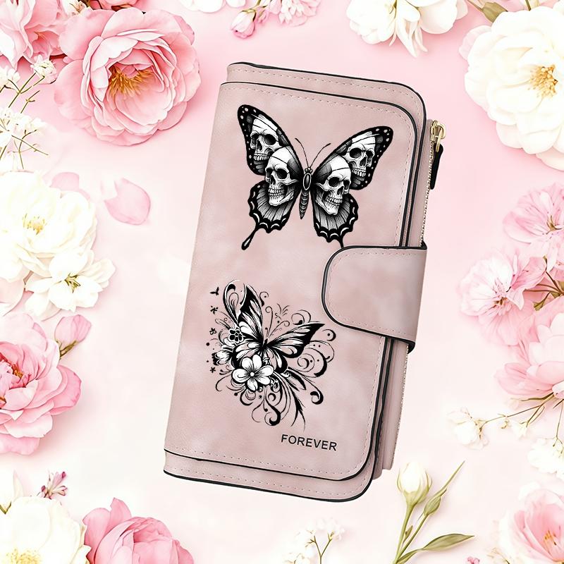 1pc Butterfly pattern women's long wallet, multi-functional wallet, portable snap coin purse, birthday gift and daily commuting essential, perfect holiday gift, suitable for outdoor, travel and family use, 3.10CYJ-5