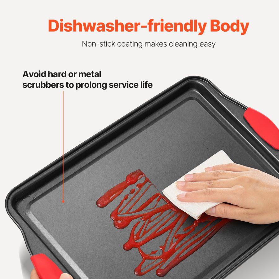 VEVOR Baking Pans Set, 6-Piece, Nonstick Carbon Steel Cookware Sheets Trays, Stackable Kitchen Oven Bakeware Cooking Sets with Silicone Handles, Easy to Clean, for Baking Cookie Cake Muffin Bread
