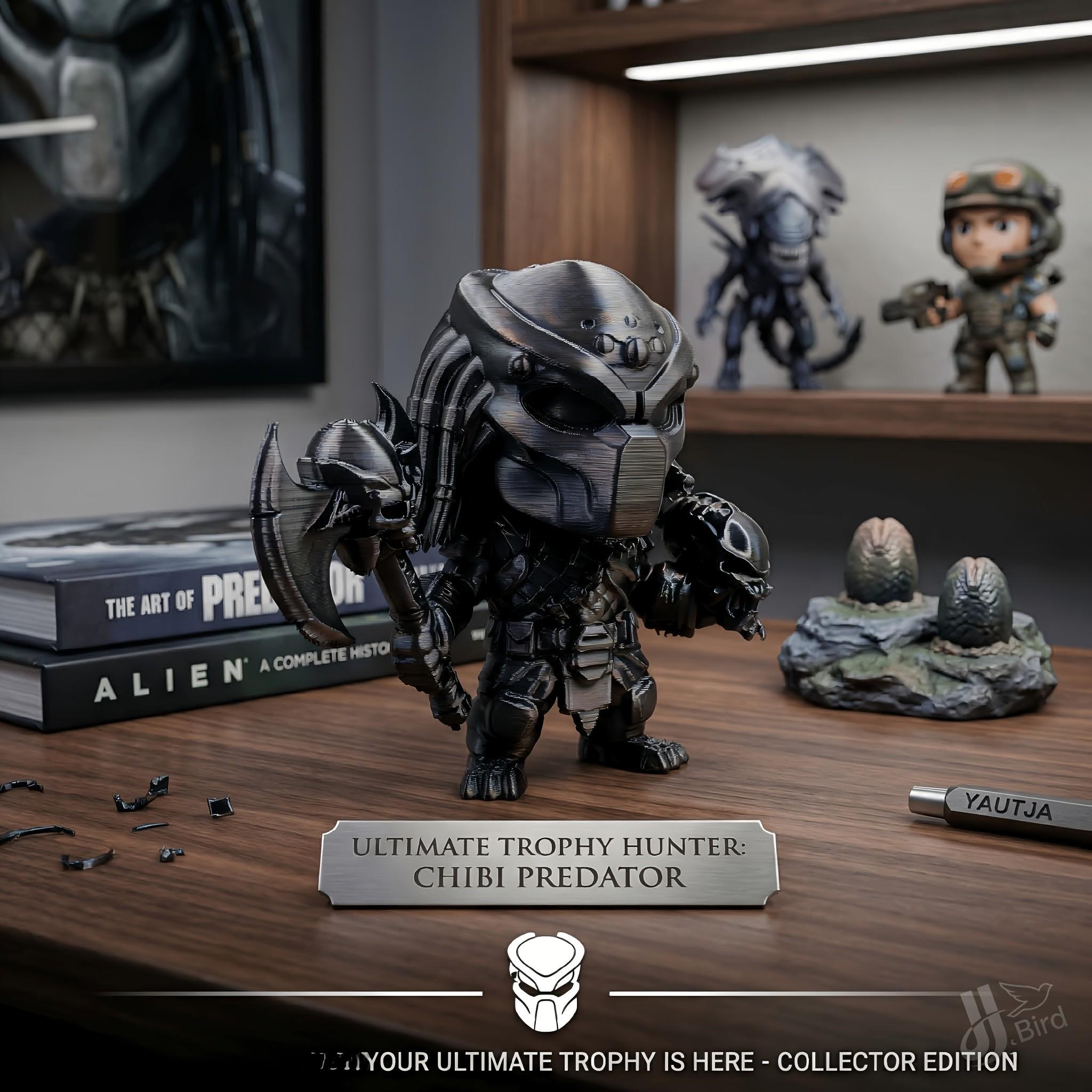 Q Version Alien Hunter Warrior Figurine, Dark Fantasy Style Collectible Model, Home Desktop Decoration, Creative Art Display