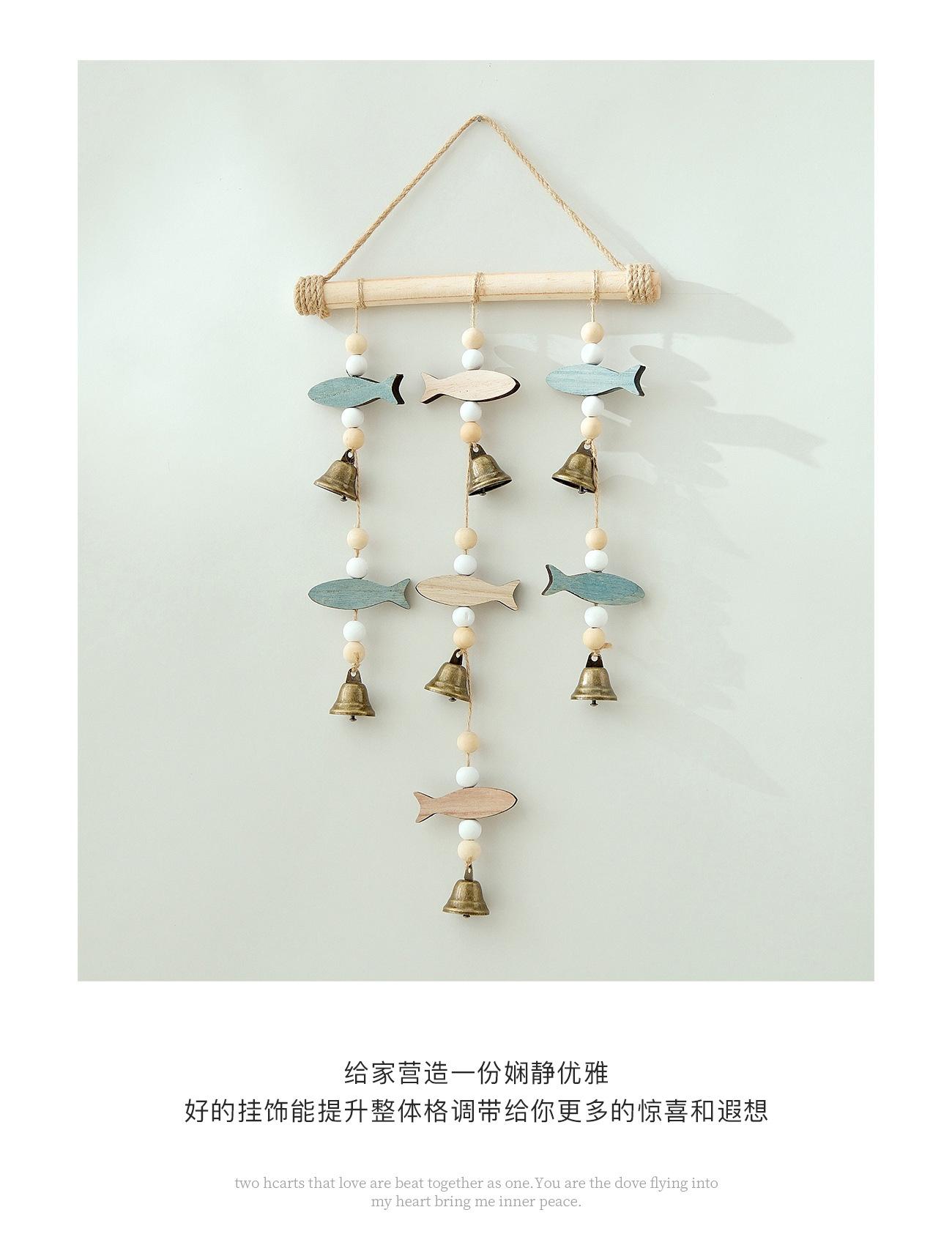 New Product Mediterranean Style Double-Sided Fish String Bell Wind Chime Pendant Wall Decoration Solid Wood Hemp Rope Creative Nordic Wall Hanging Ornament Home Decor Ornaments Wall Hanging Design