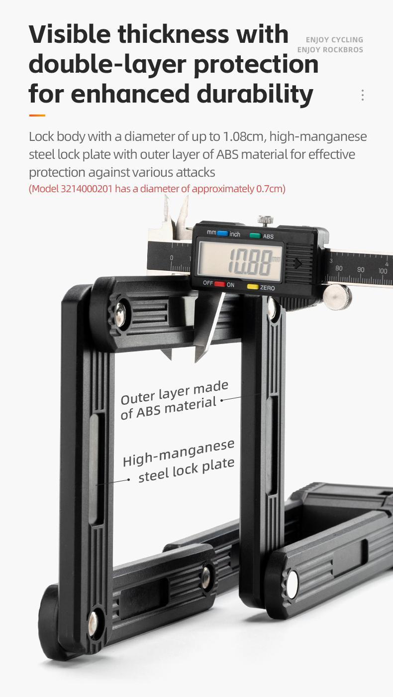 ROCKBROS Anti-Theft Folding Bike Lock,Bold Diameter 0.7cm,High-Strength ABS Material,Portable Folding Key Lock Bicycle Motorcycle Electric Vehicle