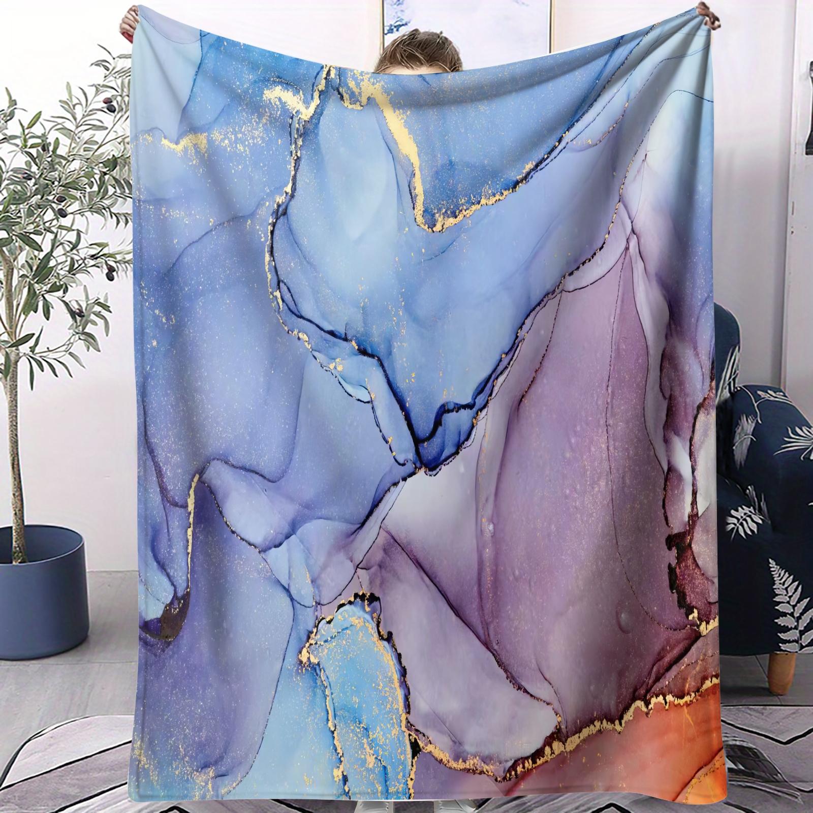 Modern Luxury Marble Print Flannel Blanket, Soft and Fluffy, Warm and Breathable, Ideal for Fluid Art Enthusiasts to Use at Home, in the Office or While Traveling, and an Excellent Gift for Family and Friends