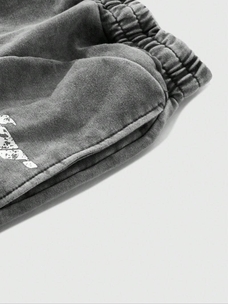 Men's Streetwear Cotton Joggers, Loose Fit Elastic Waist Knit Pants, Washed Fabric with Vintage Details, Casual Fashion for Daily Wear