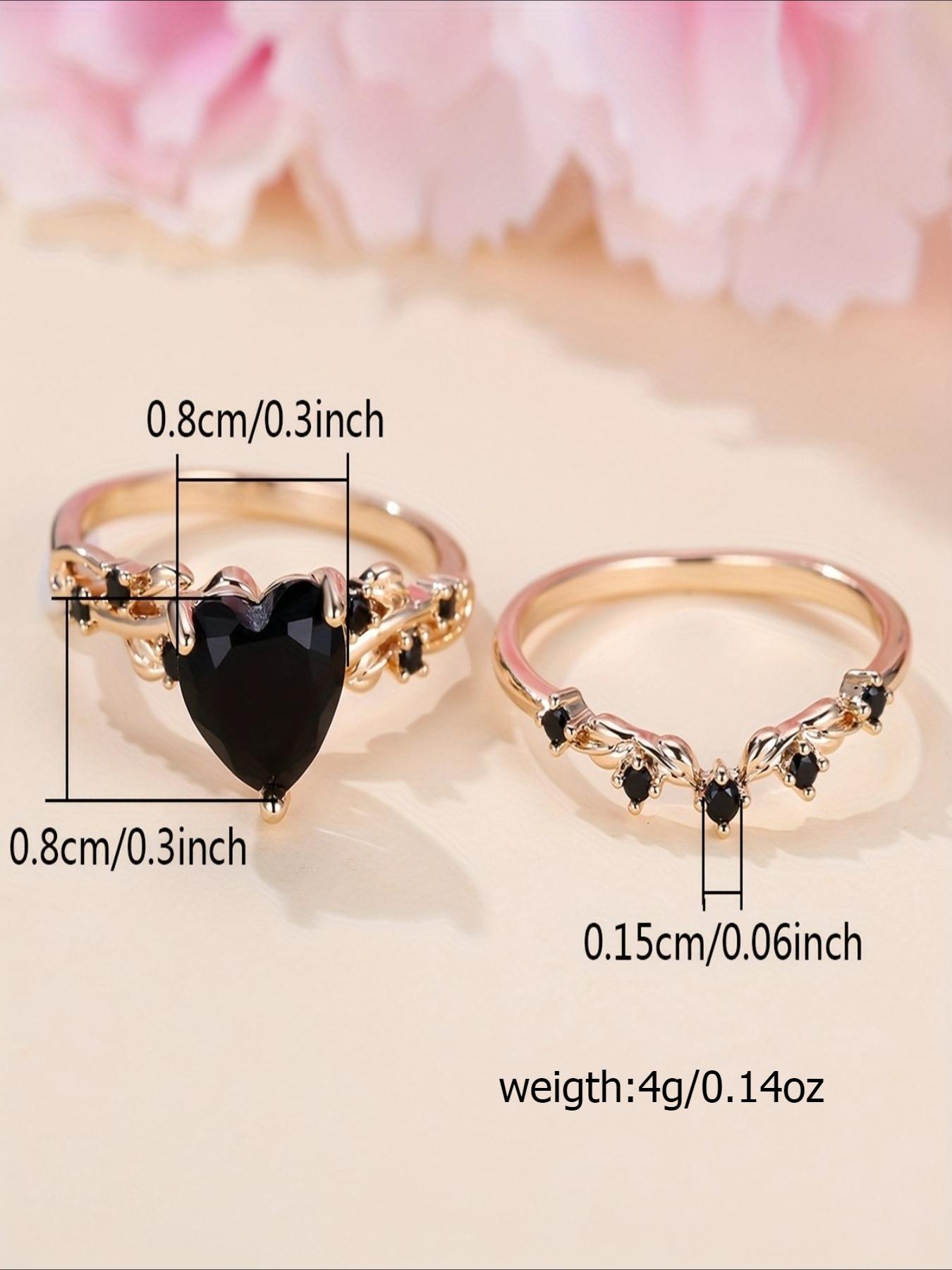 1 Set Heart-Shaped Black Zirconia Ring Set for Women - Wedding, Engagement, Party Wear, Sparkling and Gorgeous