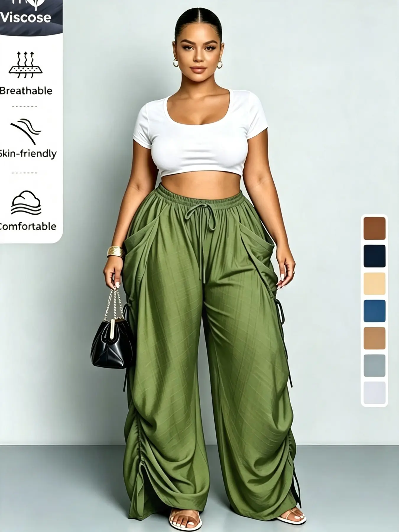 1pc Women's High Waist Drawstring Straight Wide Leg Pants Bottoms, Spring & Autumn Floor-Length Draped Loose Casual Sweatpants, Suitable for Loungewear & Daily Outdoor Wear; Available Colors: Wine Red, Heather Gray, Army Green, Pale Yellow, Hot Pink, Sk