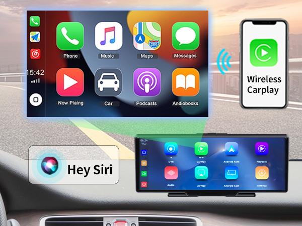 Screen 10.26" INCH Portable Car Player Carplay Android Auto Bluetooth IPS  Touch Screen Dash Cam AirPlay Android Cast  Backup Camera  Loop Recording Bluetooth  FM AUX