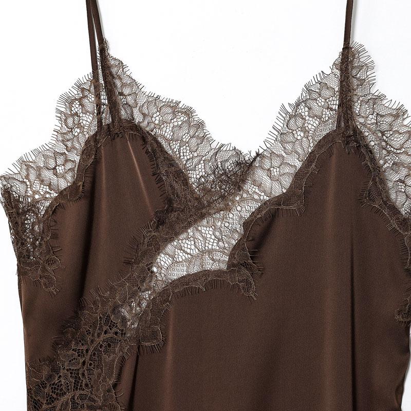 Women's Summer Asymmetrical Spaghetti Strap Beach Midi Dress, Lace Strapless Satin Long Dress, Elegant Formal Sleeveless Patchwork Dress