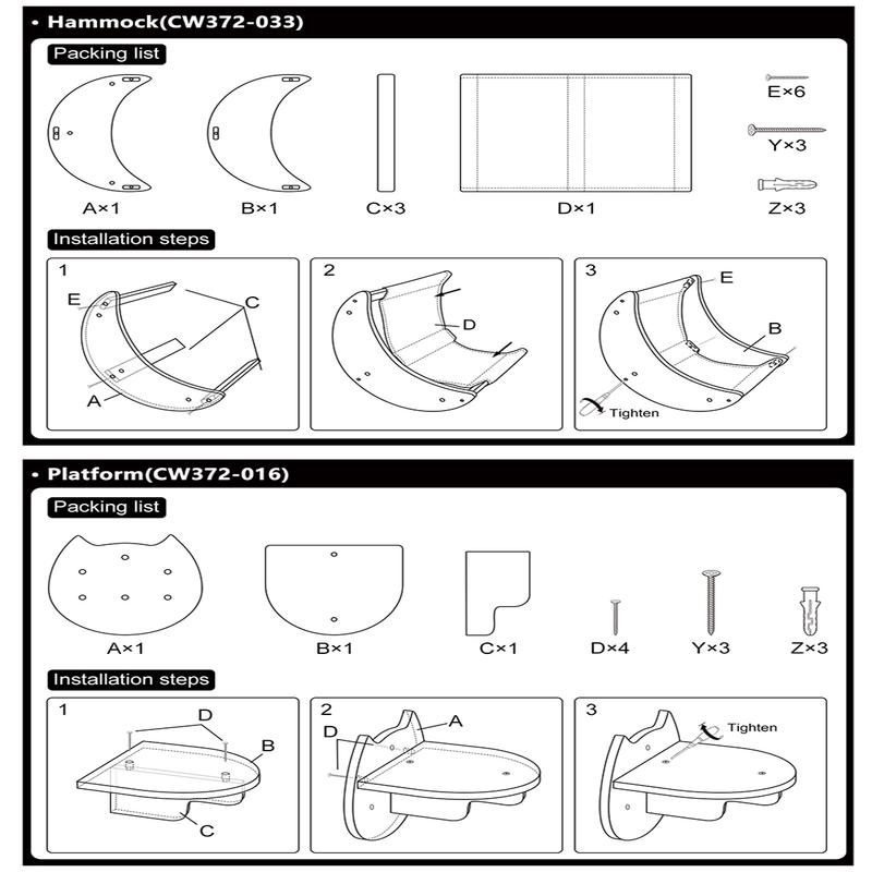 3pcs Sturdy Cat Wall Furniture Set - Moon-shaped Hammock, Wooden Climbing Ladder, Cat Step Board - Supports Up To 12kg (26lb) for Sleeping, Playing, Climbing, and Resting