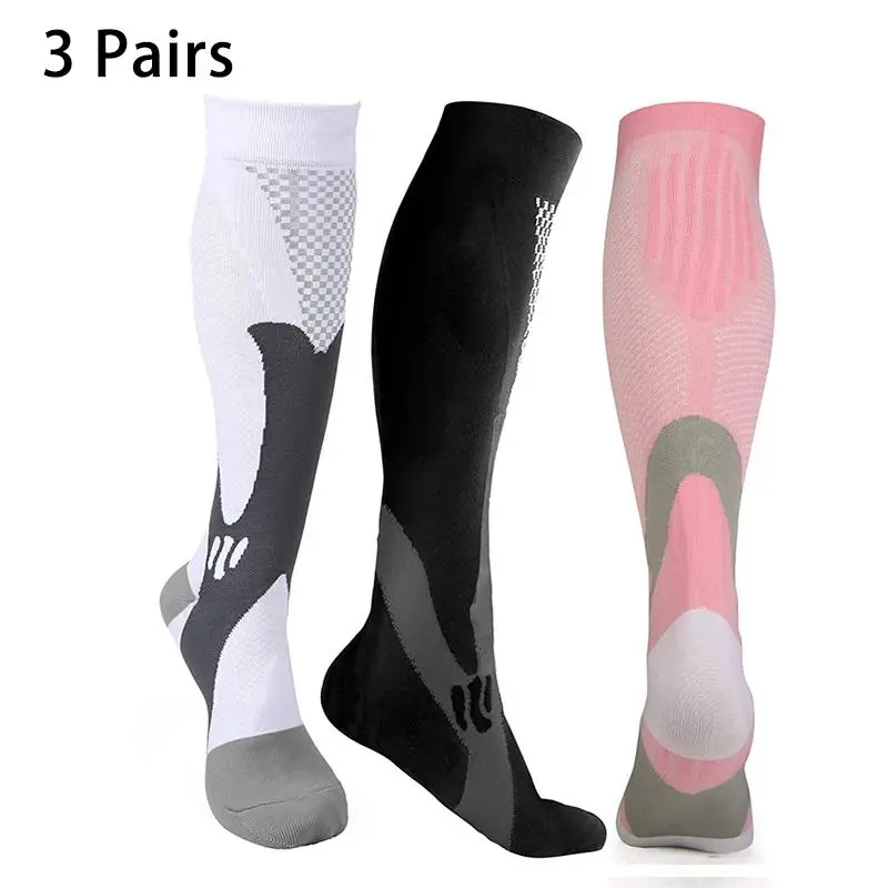 3 Pairs Compression Socks Women Men Medical Nursing Stockings 20-30 mmHg Sports Socks Marathon Cycling Varicose Veins Running