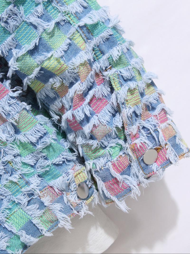 Men's Raw Trim Button Pocket Denim Jacket, Loose Street Long Sleeve Collared Outerwear for Daily Wear, Fashion Men's Clothes, Casual Fashion Jacket for All Seasons