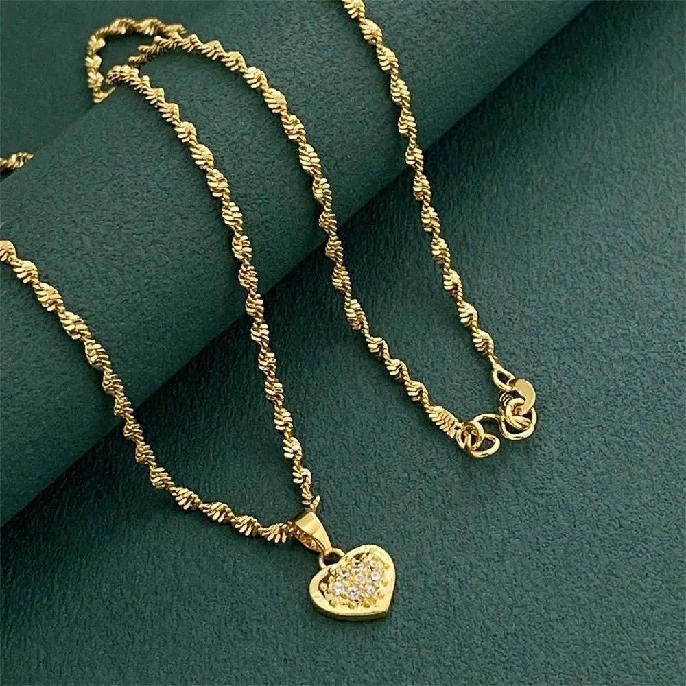 Luxury 24K 9999 Pure Gold real gold Ladies diamond love pendant necklace
