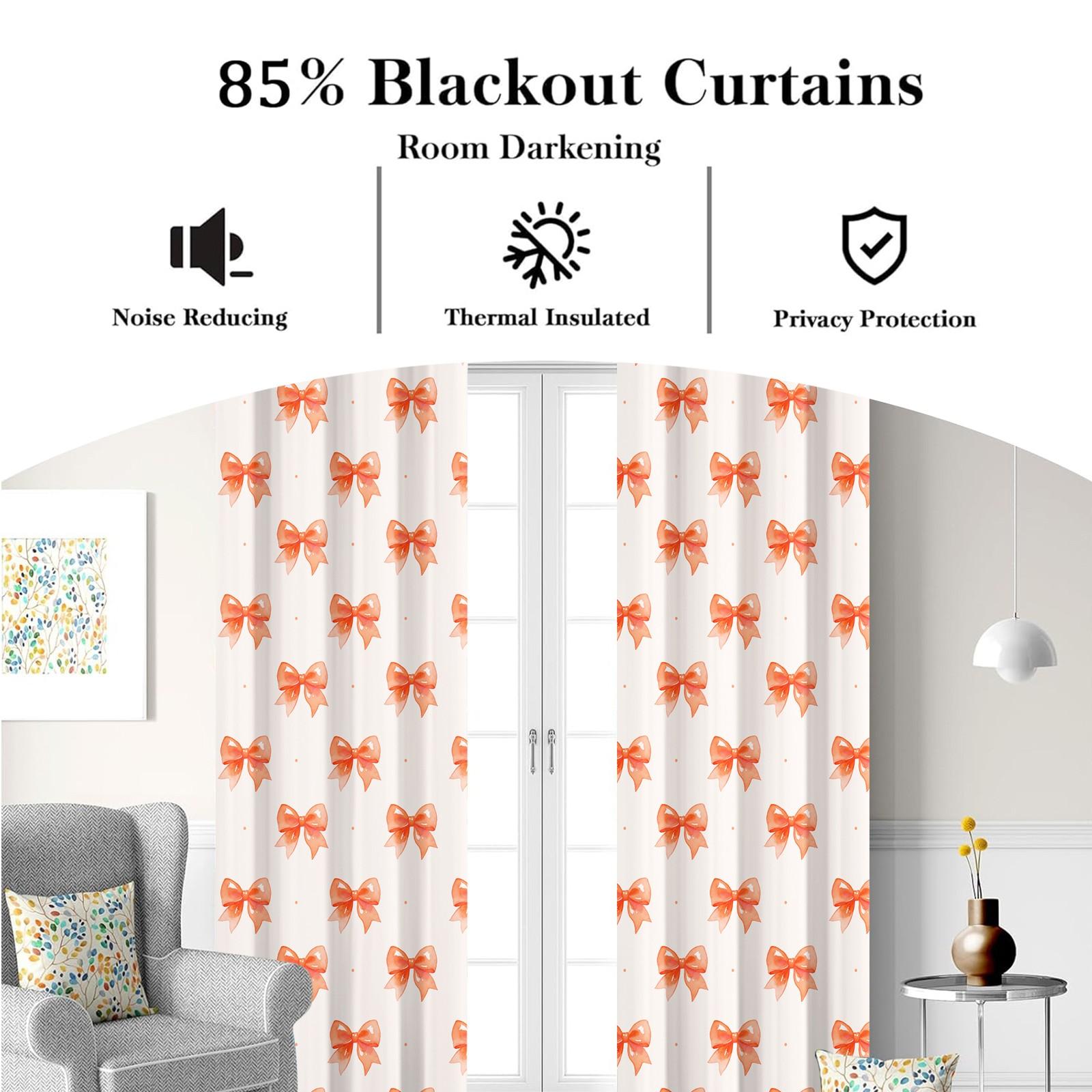 2Pcs Cute Bow Knot 80% Blackout Curtains, Fresh Pastel Ribbon Design Curtains for Bedroom & Living Room, Warm Gift for Teen Girls and Women