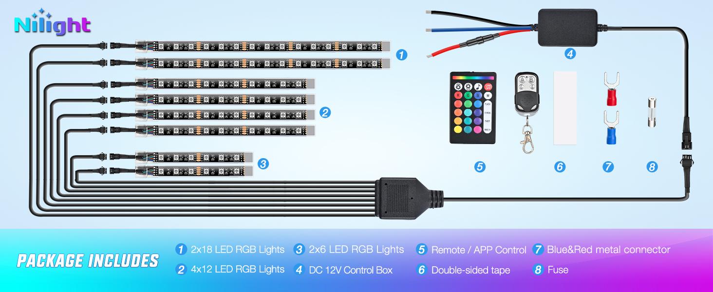 Nilight 8PCS Motorcycle RGB Led Light Kit Waterproof Multi Color Atmosphere Neon Accent Light APP and Remote Control Underbody Light Strips Motorbike  dealsforyoudays