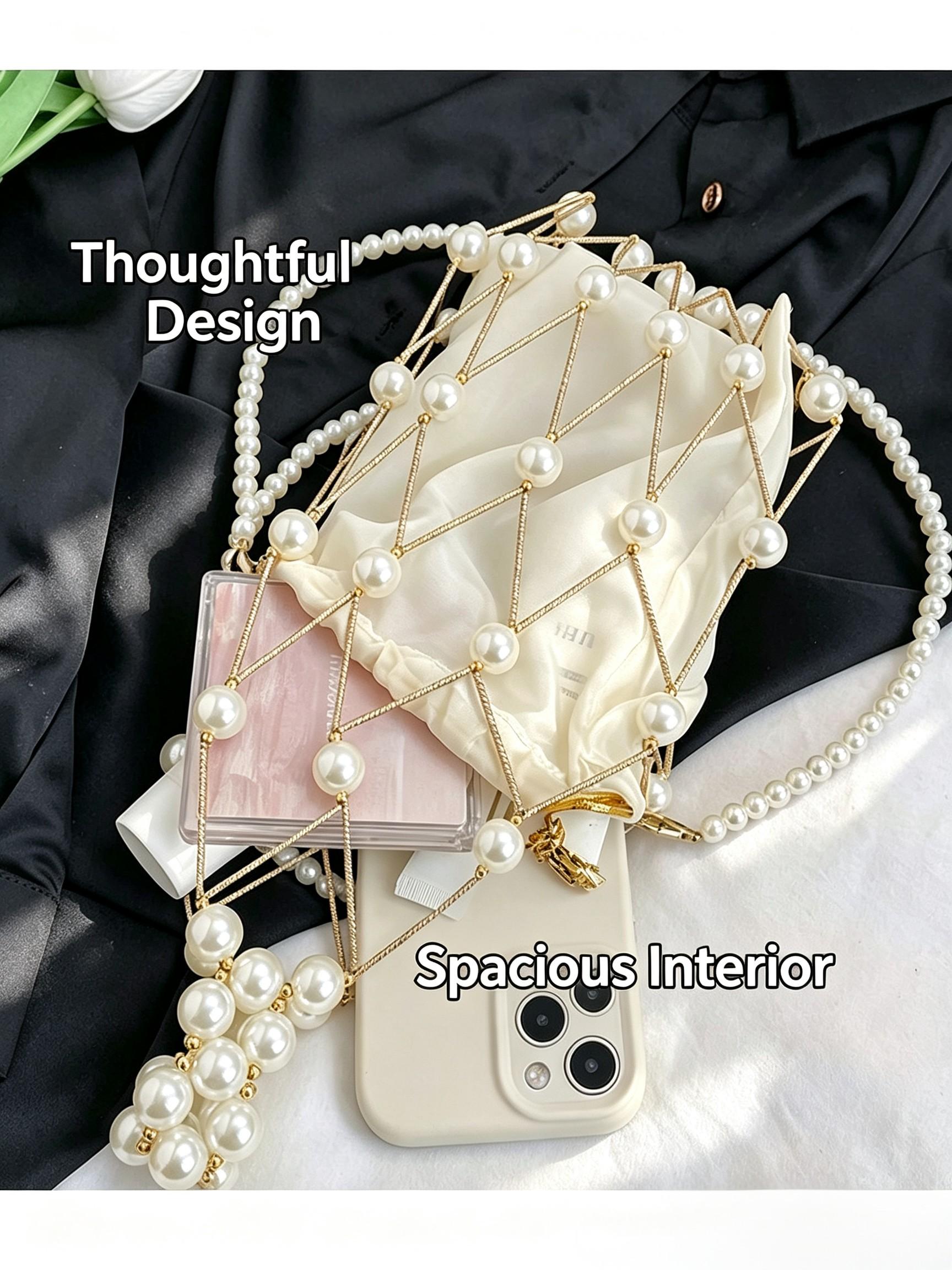 Pearly Net Pouch Bag for Mobile Phones, Unique Luxury Design, Soft Style Women's Essential Bag, Perfect for Parties and Dates, Christmas Atmosphere Enhancer, Fashionable Unique Bags