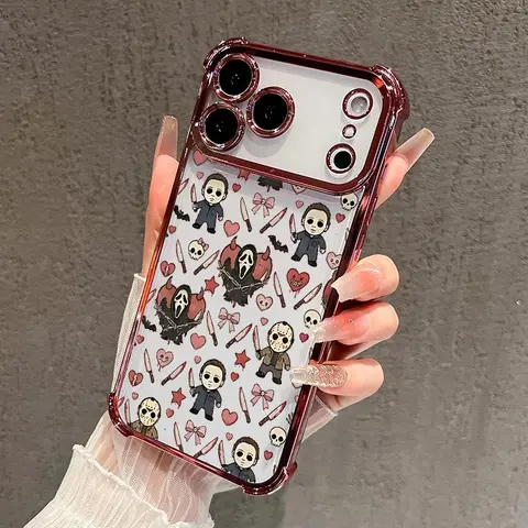 4-Corner Silicone Shell Smartphone Case for iPhone Series (18,17,16 Pro Max,15 Plus,14,13,12,11,E,Air) - Horror Heart Tapestry Pattern, Protective, Shockproof, Total Coverage Accessory