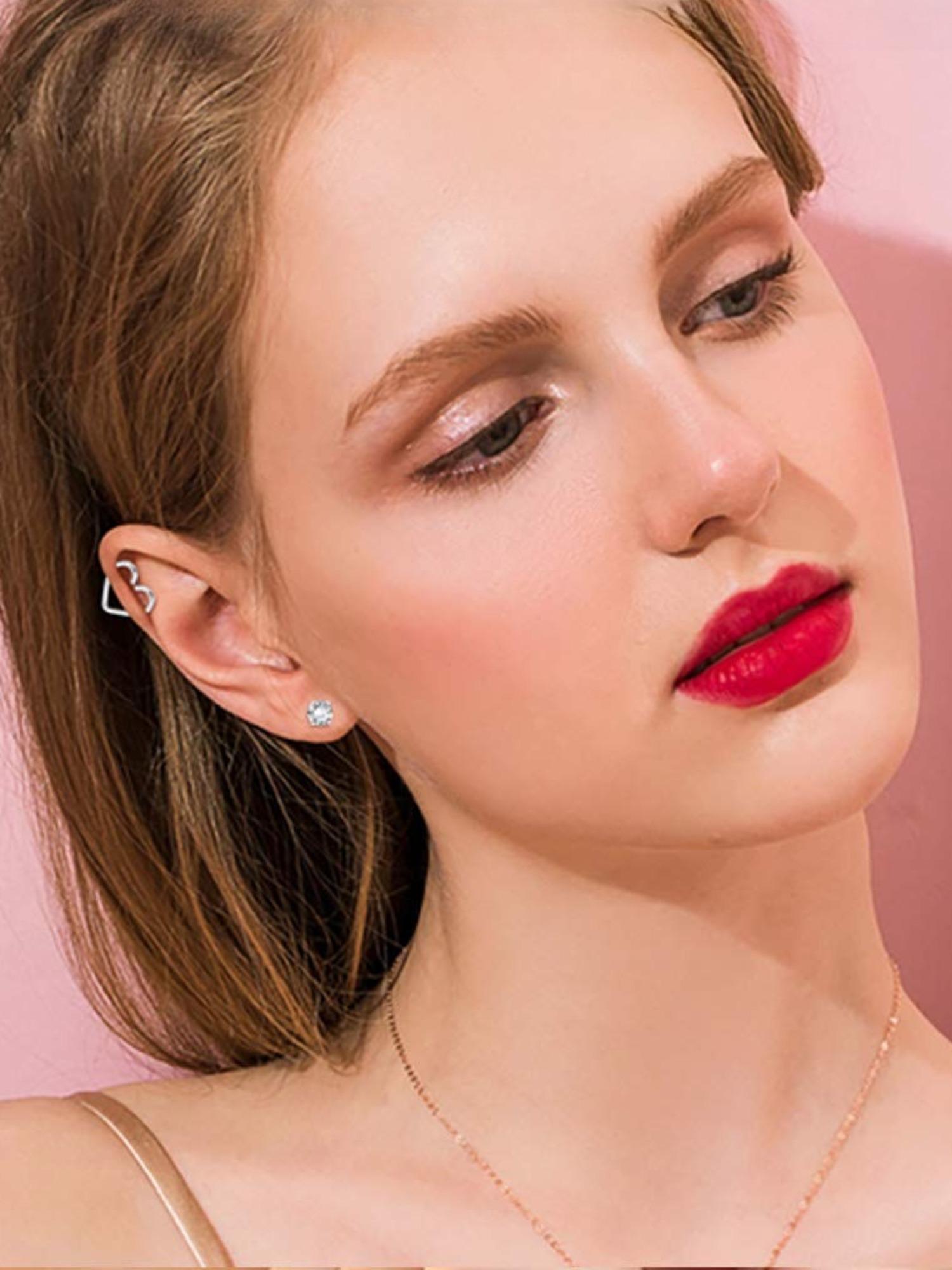 23 Pcs Silvery Multi-Piercing Earring Set for Women Men Stackable Styles in Hypoallergenic Stainless Steel Sparkling CZ Studs Lovely Tiny Feather Butterfly Heart Pendants Minimalist Mini Hoops for Diversified Layered Ear Styling