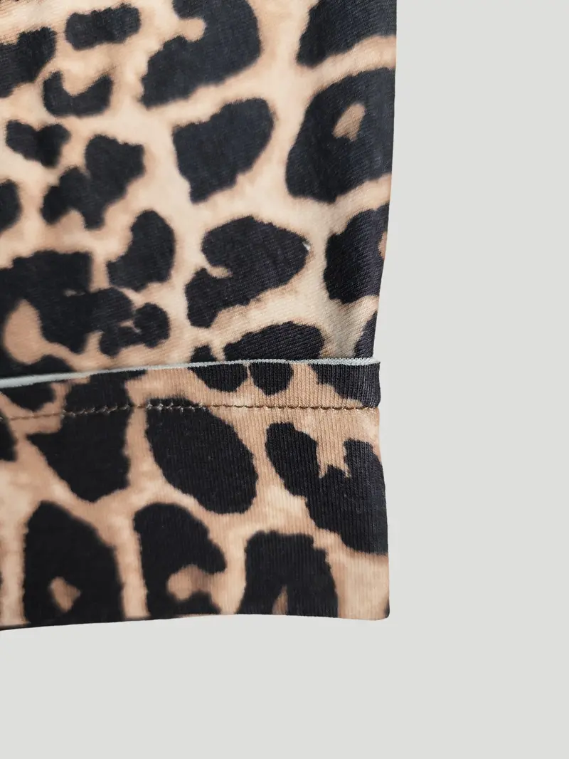 Women's Leopard Print Casual Loungewear Homewear Pajamas Two-Piece Set, Round Neck Short Sleeve Backless Top & Lounge Long Pants, Comfortable Wear, Casual Loungewear Sleepwear