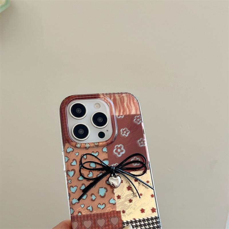 Perforated Vortex IND | Splicing Grid Star Butterfly | Black Bow | Glacier Pattern | Best Friend Gift | Suitable for iPhone 11 12 13 14 15 16 17 Pro Max